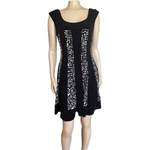 Connected Apparel Black White Patterned Cocktail Dress